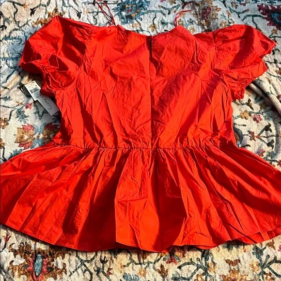 Avery Bold Red Puff Sleeve Blouse XL Cotton - Picture 2 of 4
